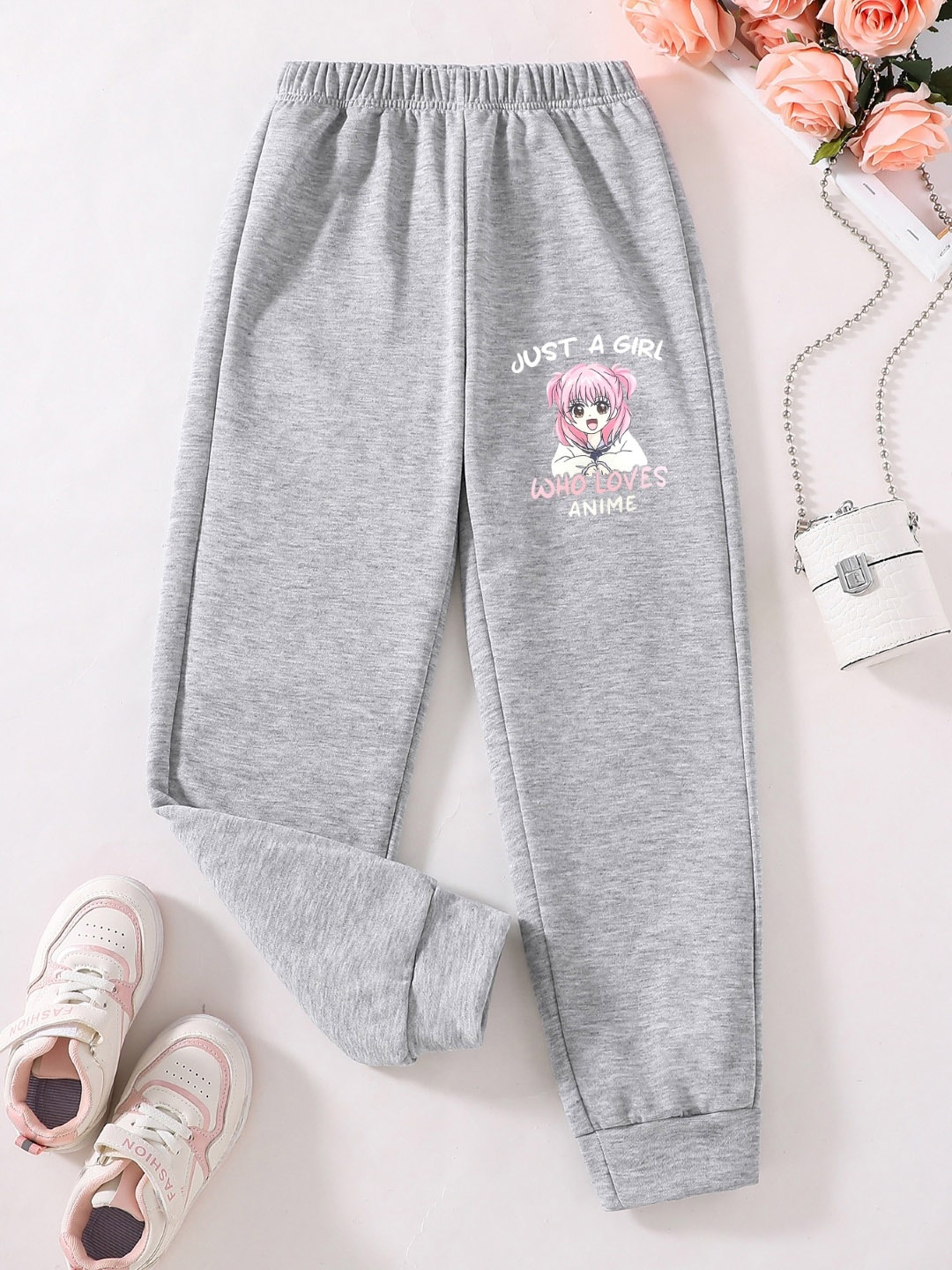 

StyleCast Girls Grey Graphic Printed Mid Rise Joggers