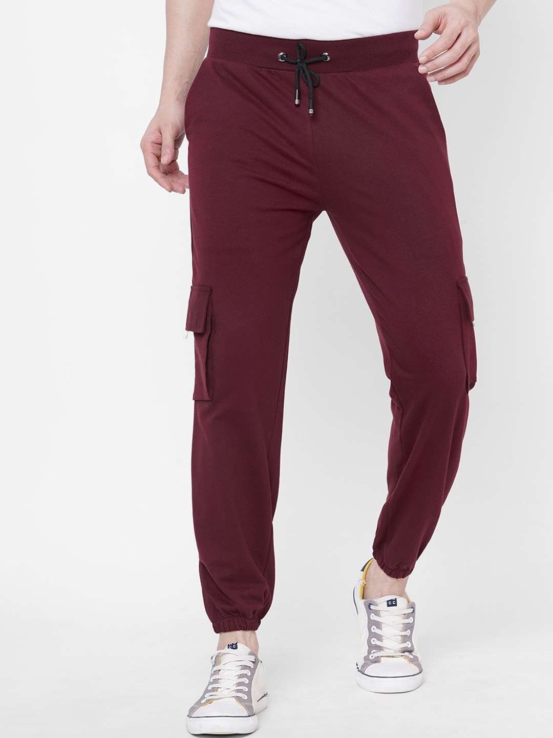 

KRAASA Men Wrinkle Free Lycra Cargos Trousers, Maroon