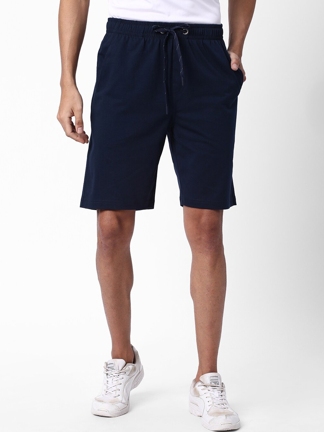 

Cotstyle Men Mid Rise Cotton Shorts, Navy blue