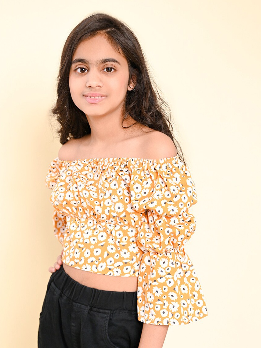 

BAESD Floral Printed Off-Shoulder Bardot Top, Yellow