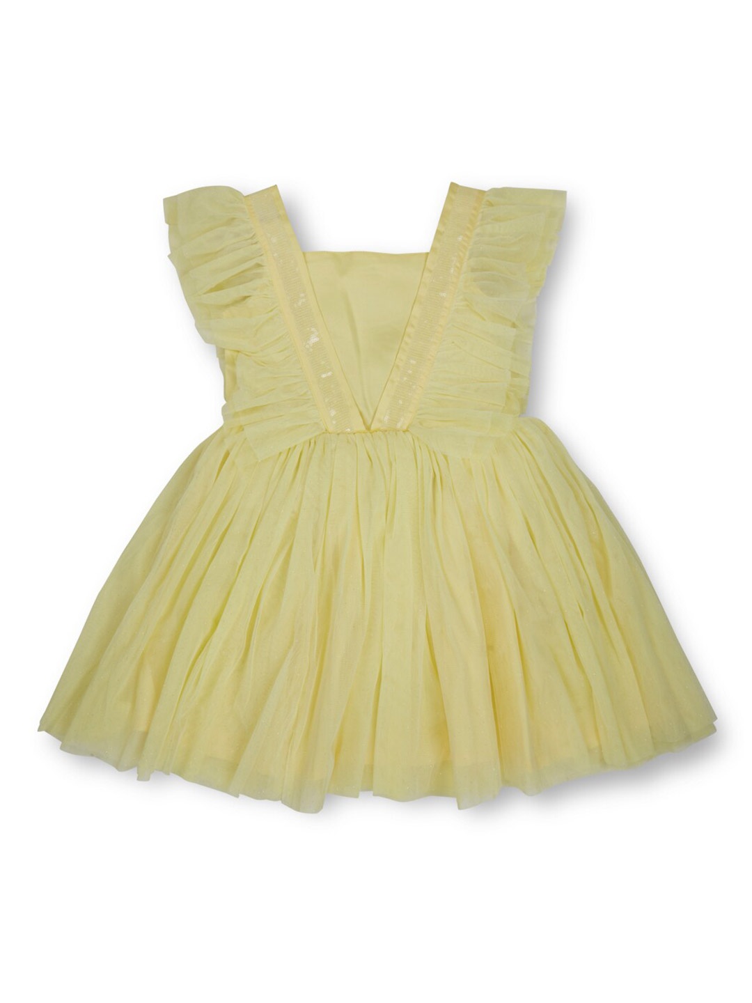 

Gini and Jony Girls Flutter Sleeves Ruffled Sequined Fit & Flare Dress, Yellow