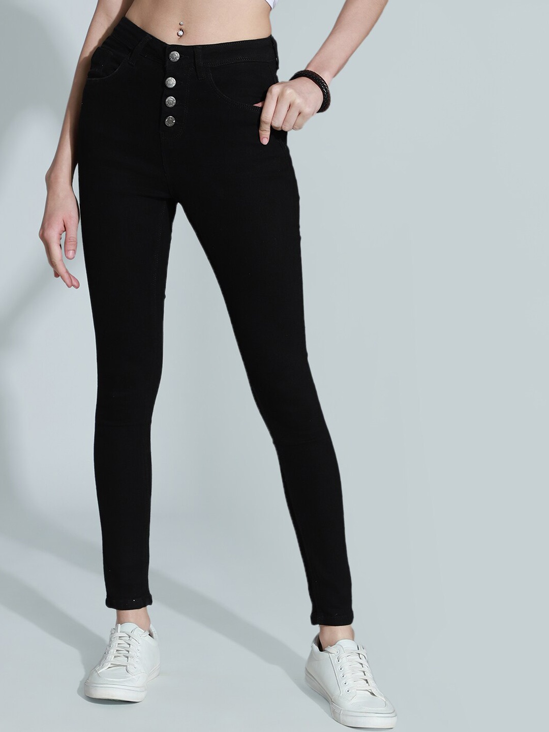 

High Star Women Slim Fit High-Rise Clean Look Stretchable Jeans, Black