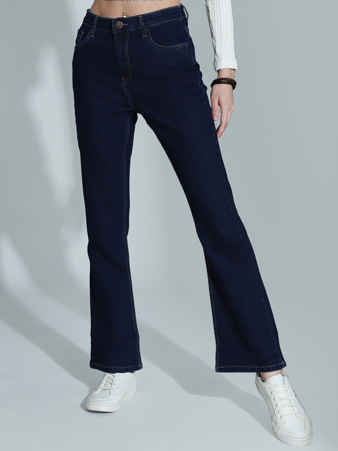 

High Star Women Bootcut High-Rise Clean Look Stretchable Jeans, Blue