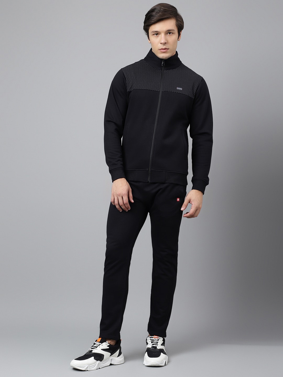 

FCK GOLD Mock Collar Sports Tracksuit, Black