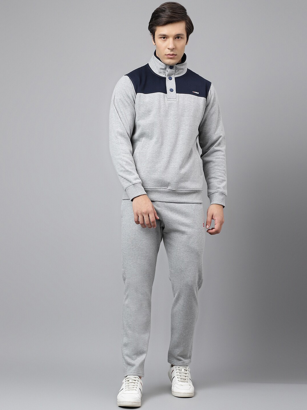 

FCK GOLD Colourblocked Mock Collar Sports Tracksuit, Grey melange