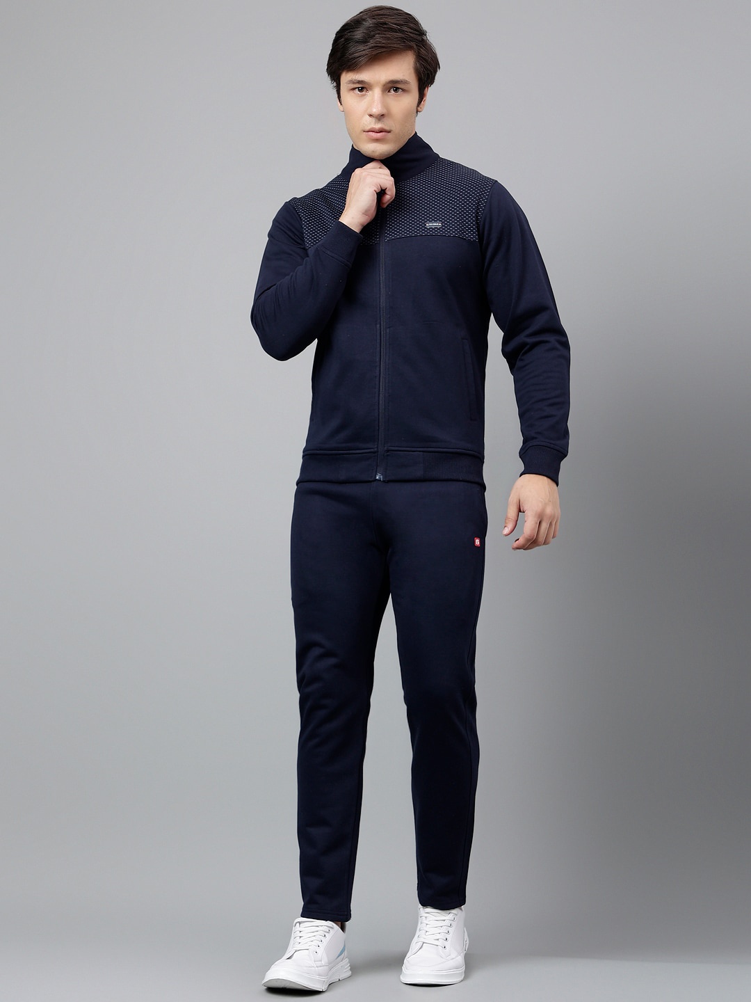 

FCK GOLD Mock Collar Relax Sports Tracksuit, Navy blue