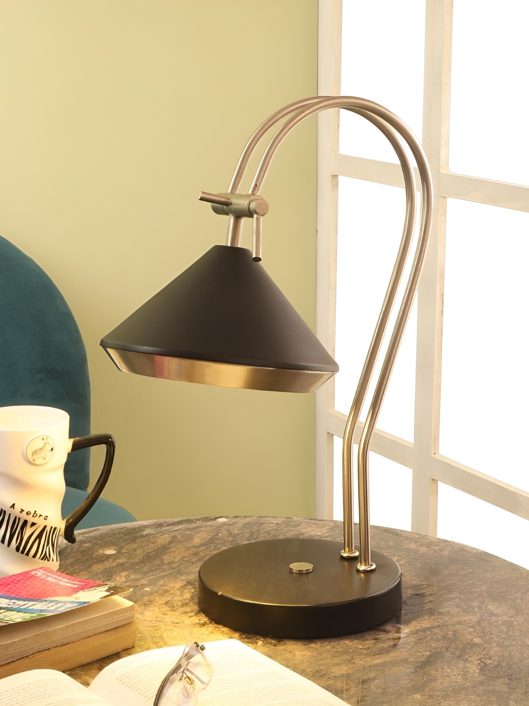Decor de Maison Gold Toned Aluminium Bell Shaped Table Lamp