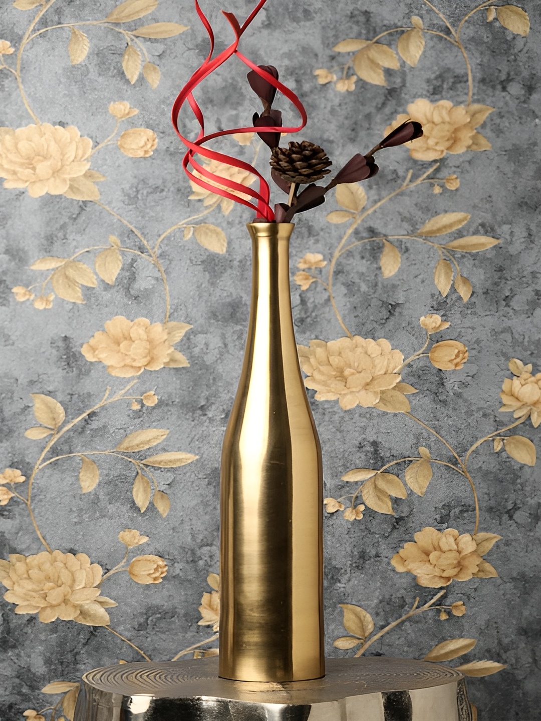

Decor de Maison God Toned Champagne Bottle Shaped Metal Vase, Gold