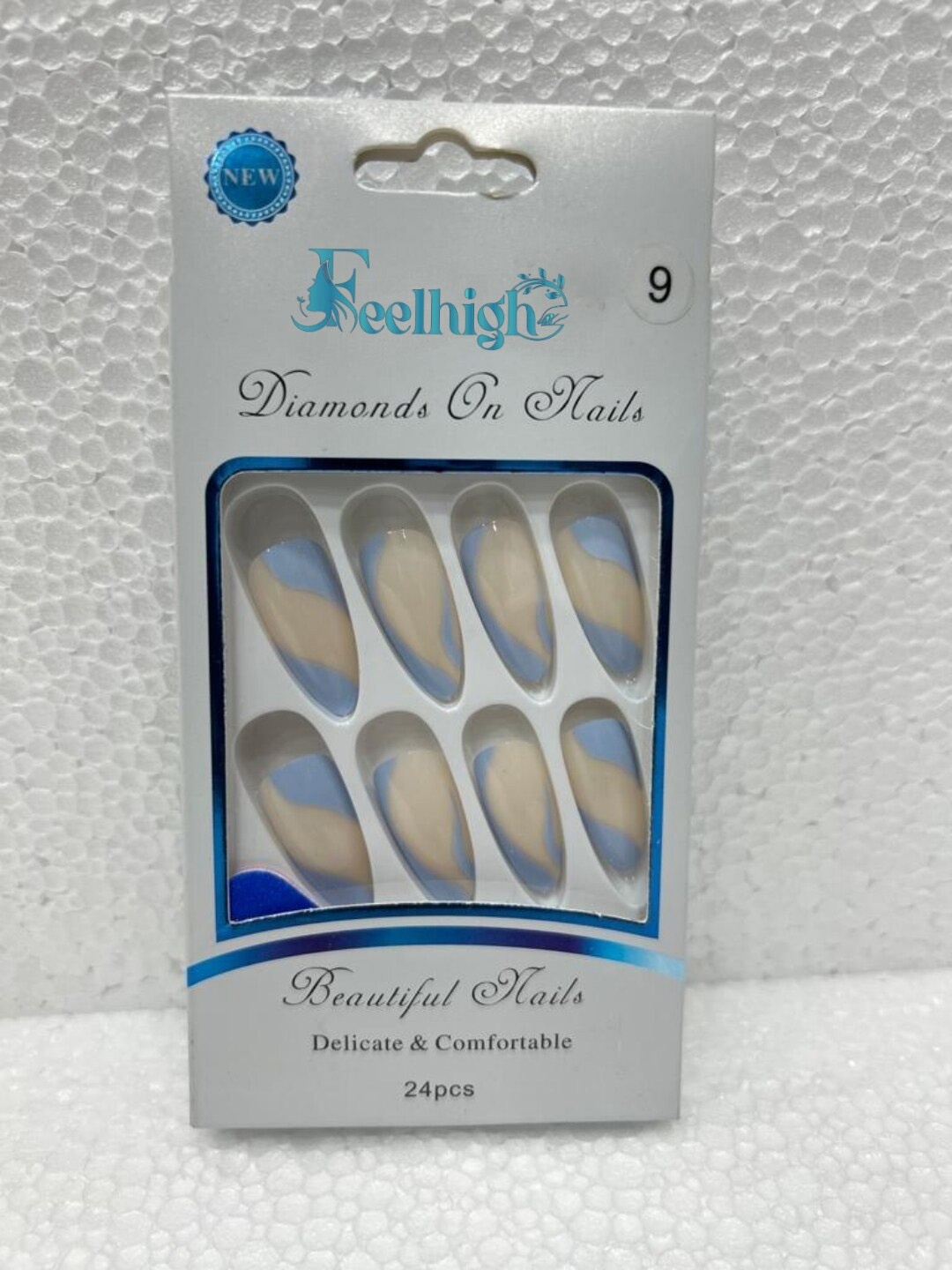 

FEELHIGH 24Pcs Diamond On Nails Artificial Nails Delicate & Comfortable, Blue