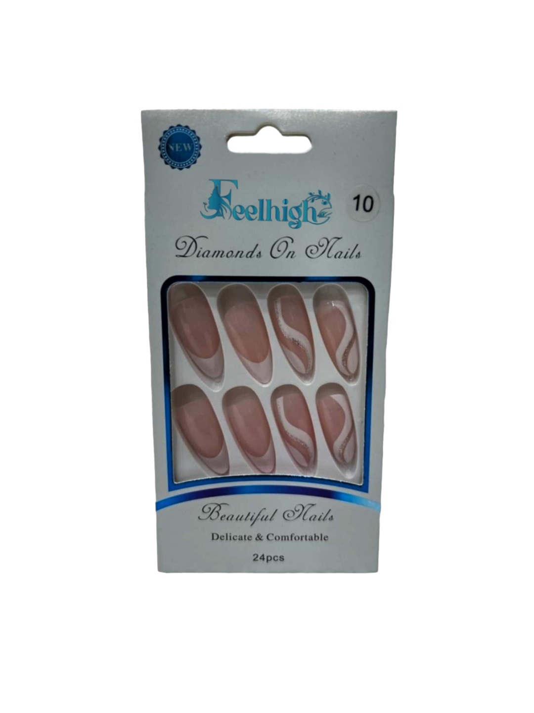

FEELHIGH 24Pcs Diamond On Nails Artificial Nails Delicate & Comfortable, White