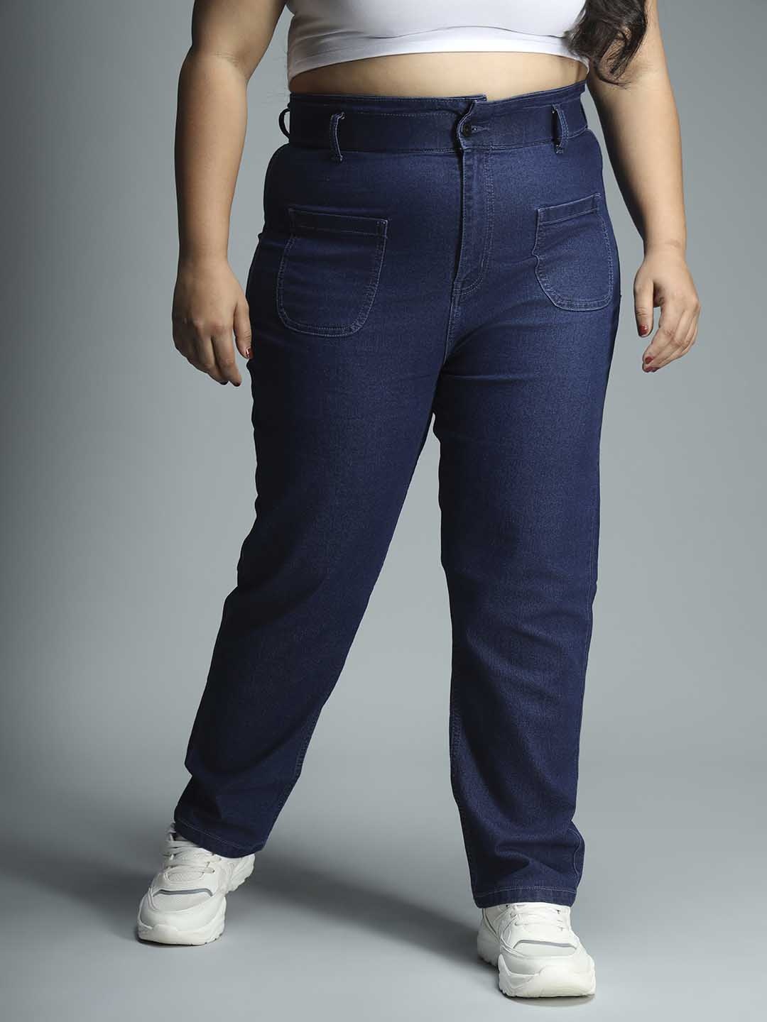Freeform by High Star Plus Size Women Straight Fit High-Rise Stretchable Jeans, Blue