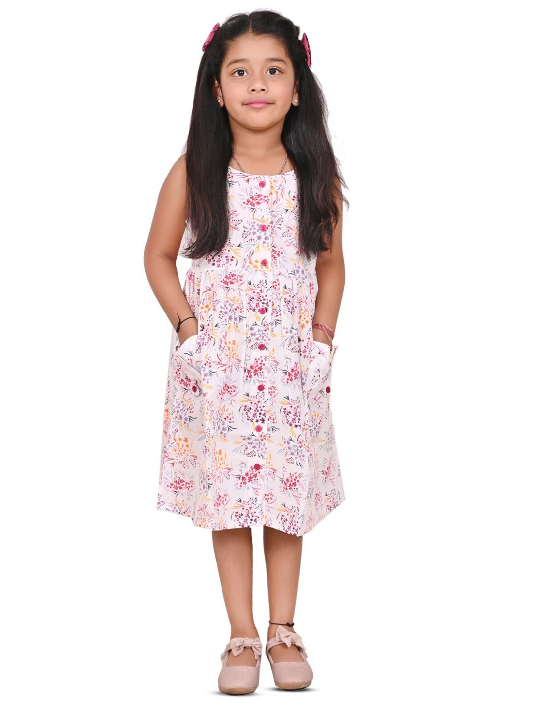 

BAESD Girls Floral Printed A-Line Cotton Dress, White
