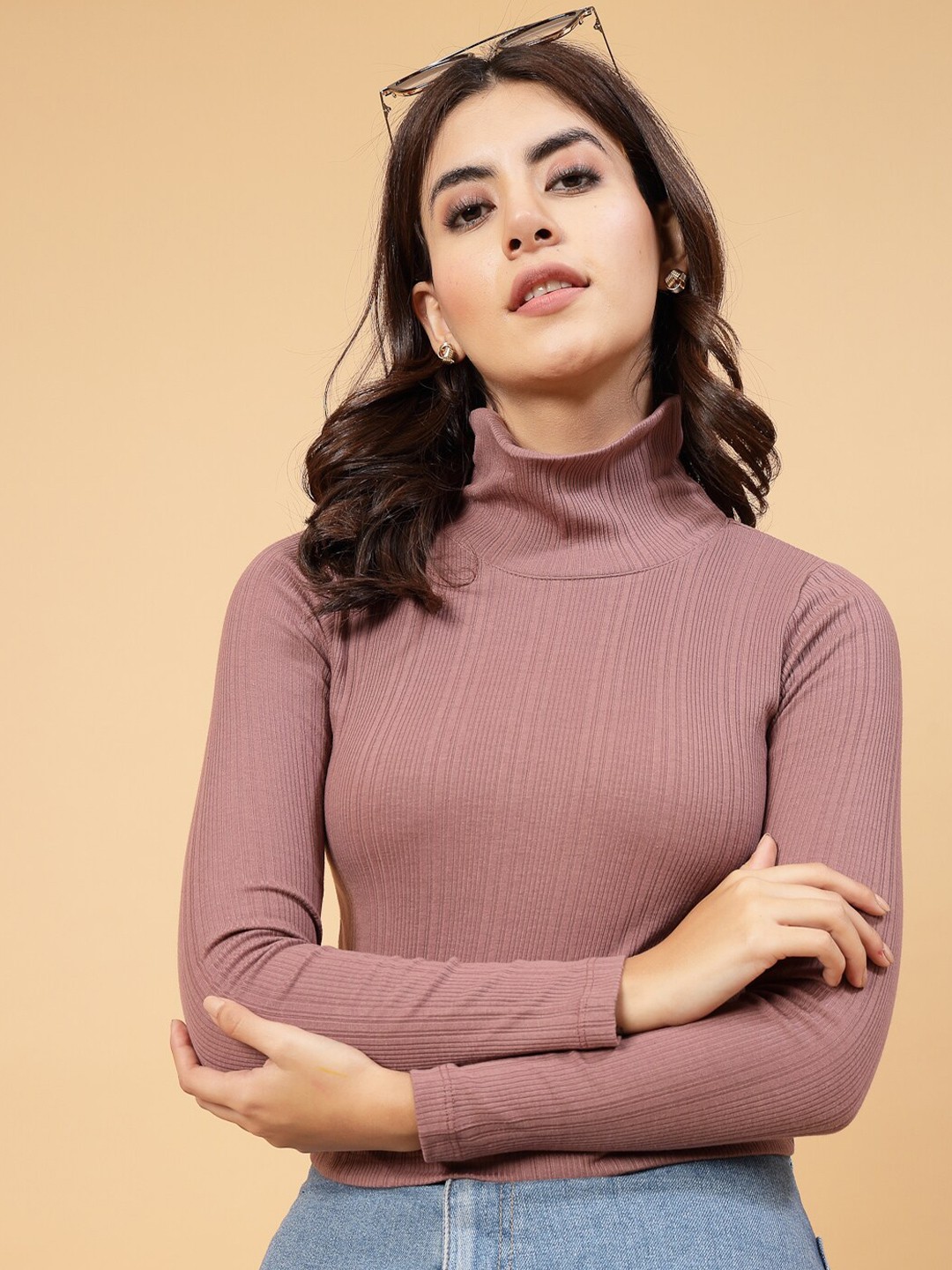 

Rigo High Neck Long Sleeves Cotton Top, Purple