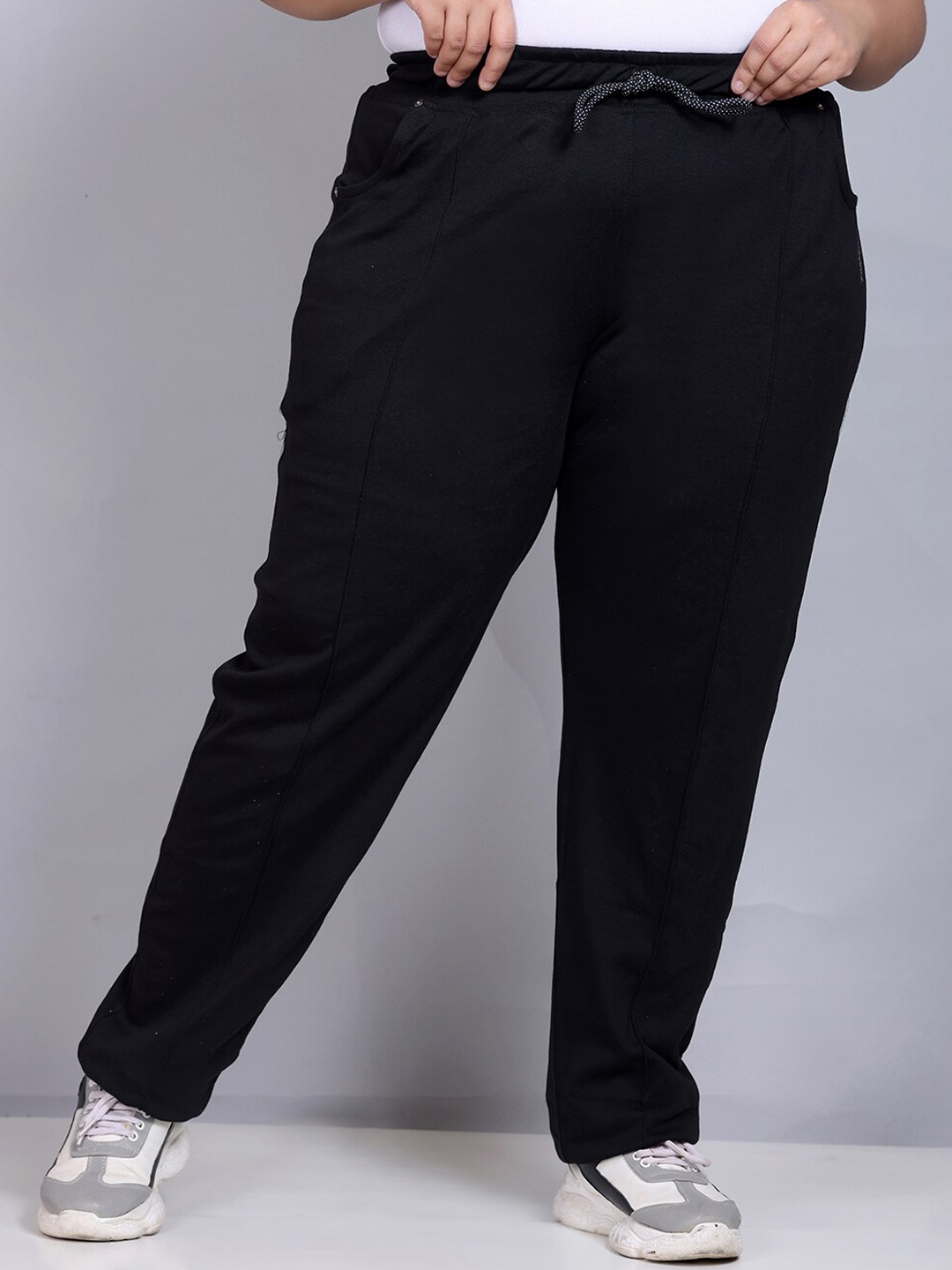 

CUPID Women Plus Size Cotton Trackpants, Black