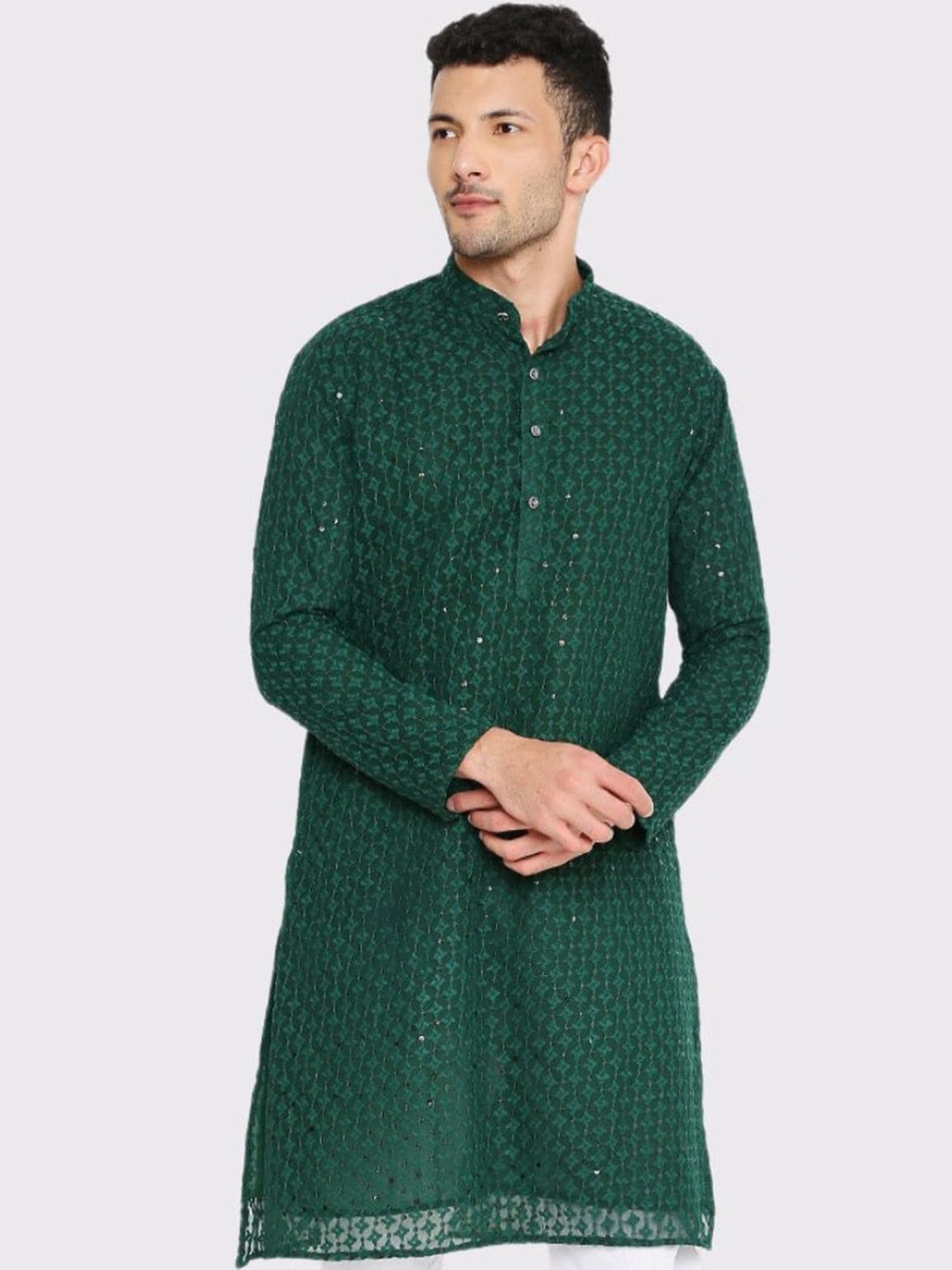 

Maharaja Ethnic Motifs Embroidered Sequinned Georgette Kurta, Green