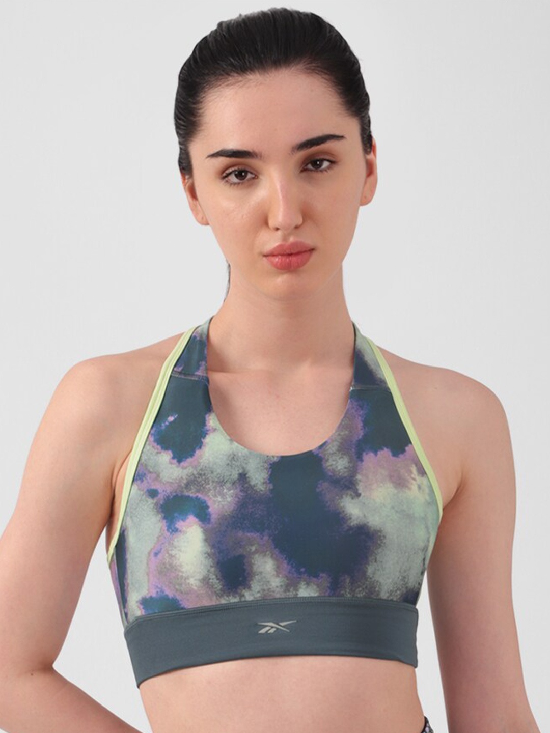 

Reebok Printed Running Aop Underwired Non Padded Workout Bra, Blue