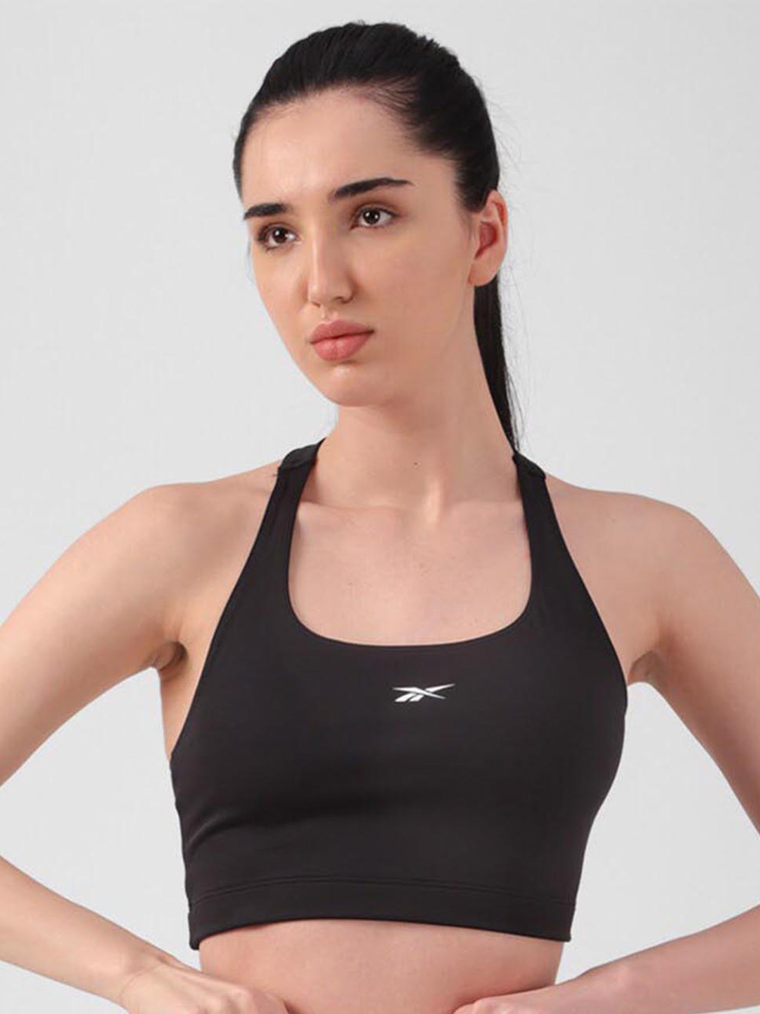 

Reebok T-Strap Underwired Non Padded Id Train Mesh Bralette Bra, Black