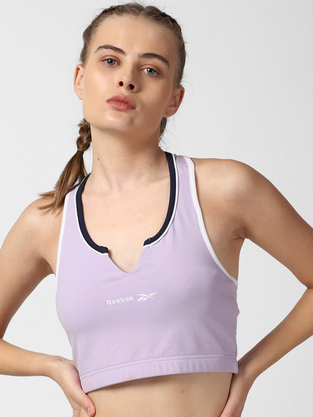 

Reebok T-Strap Underwired Non Padded Rie Bralette Workout Bra, Purple