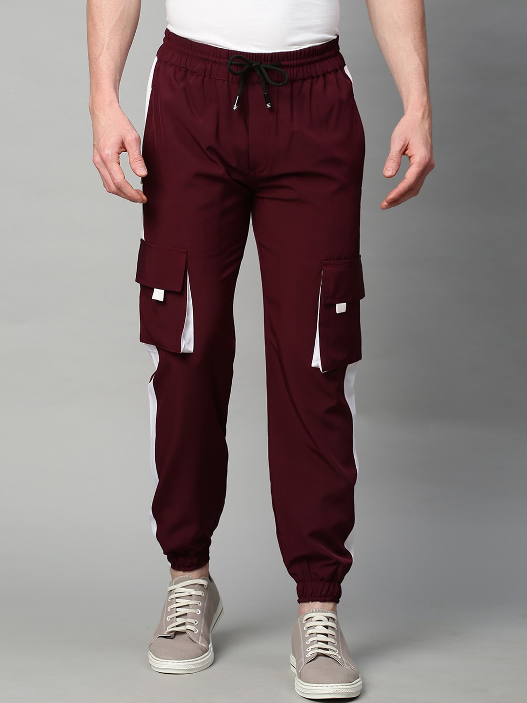 

KRAASA Men Mid-Rise Wrinkle Free Cargos, Maroon