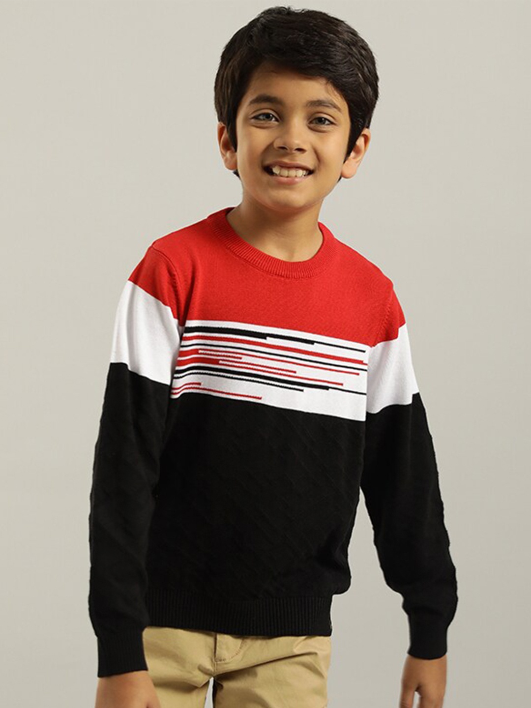 

Indian Terrain Boys Colourblocked Pure Cotton Pullover Sweater, Red