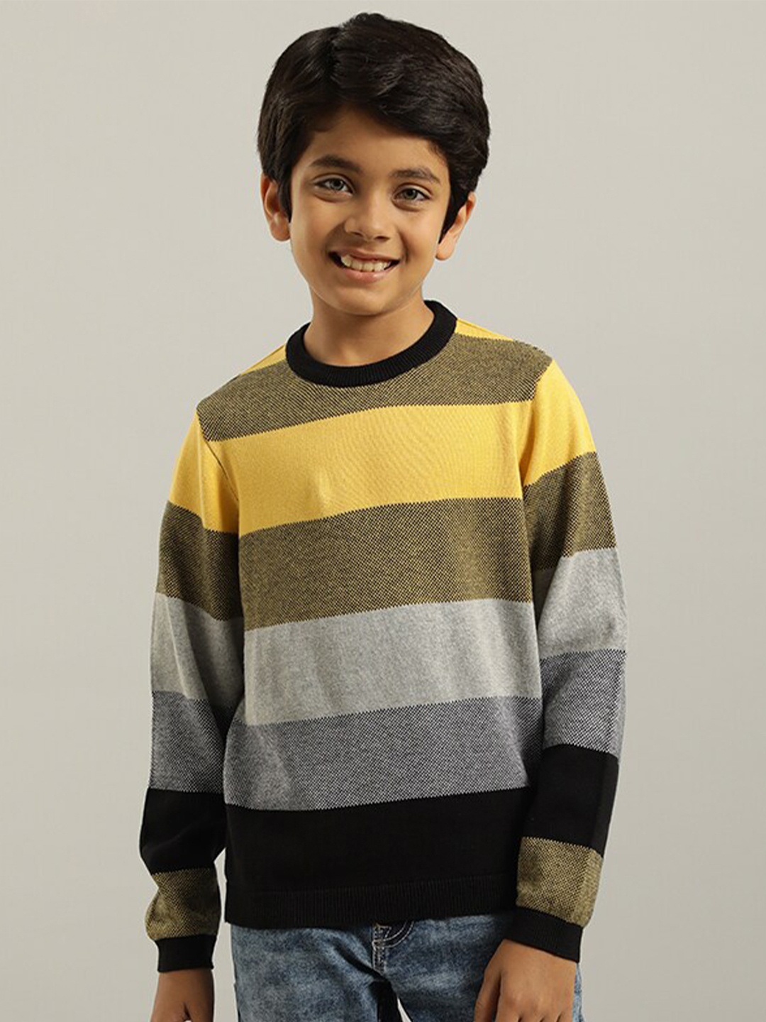 

Indian Terrain Boys Striped Pure Cotton Pullover, Navy blue