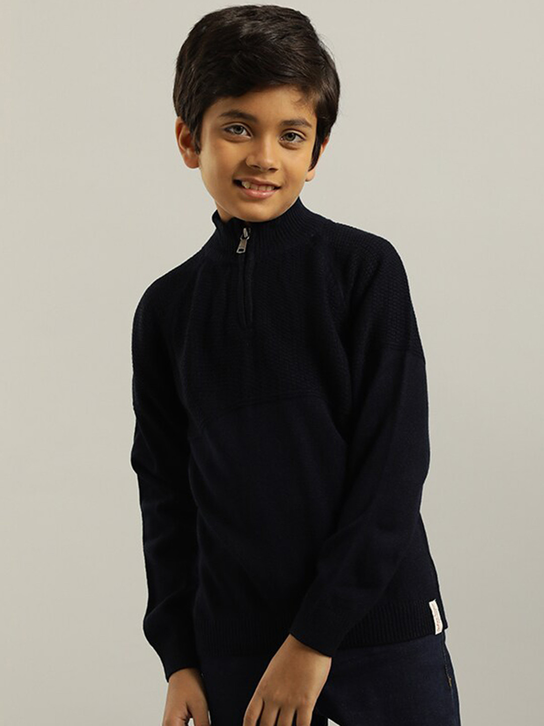 

Indian Terrain Boys Self Design Acrylic Pullover, Navy blue