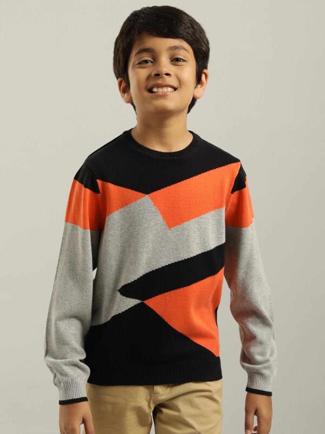 

Indian Terrain Boys Colourblocked Pure Cotton Pullover Sweater, Orange