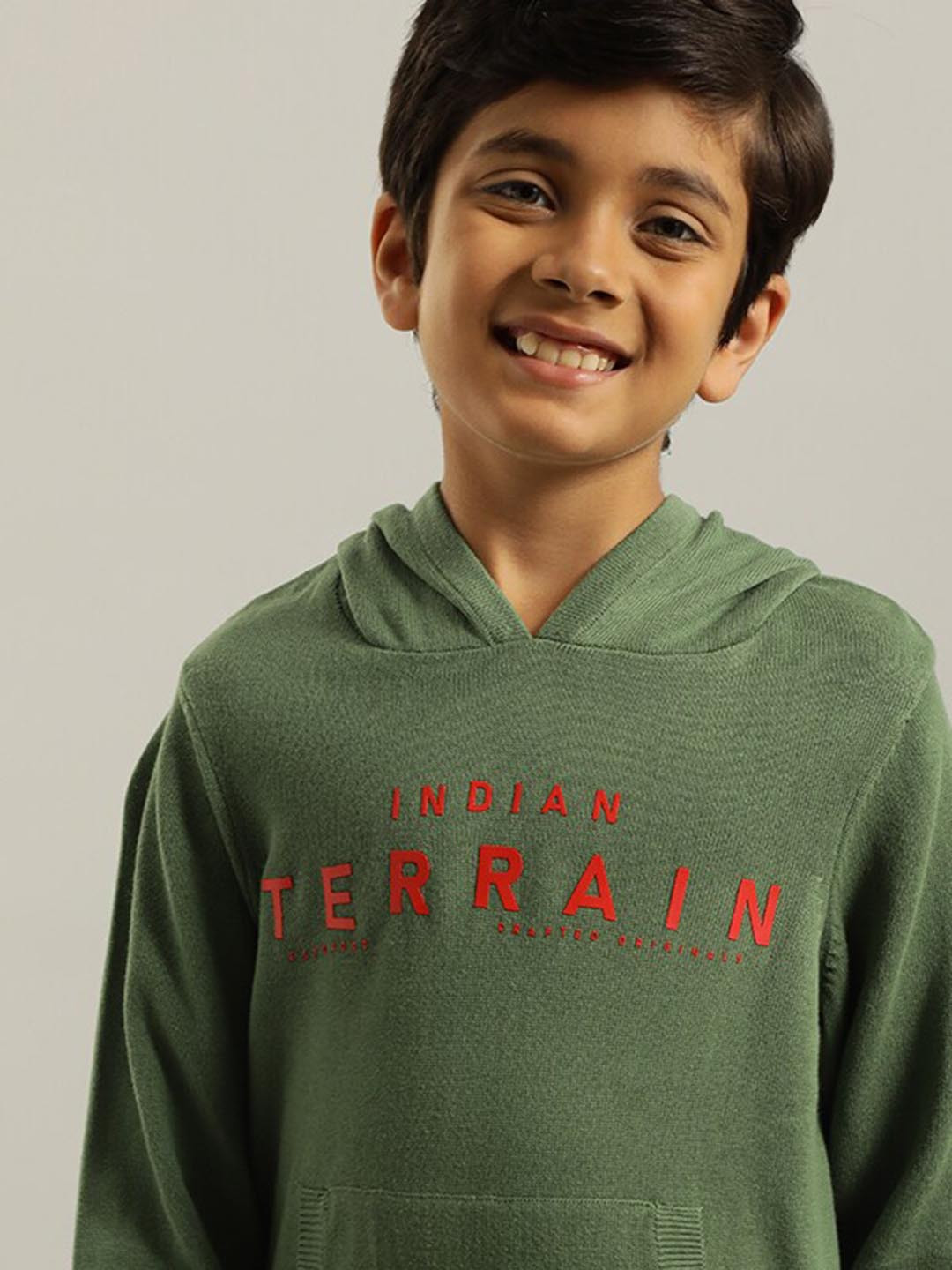 

Indian Terrain Boys Typography Printed Hooded Sweater, Green