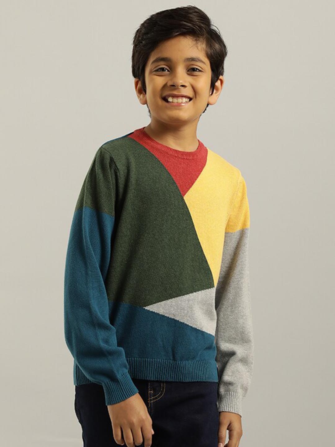 

Indian Terrain Boys Colourblocked Cotton Pullover, Green