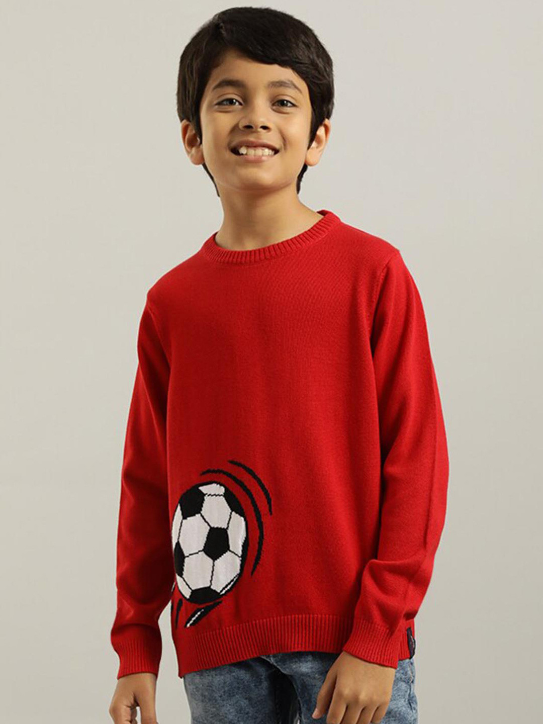 

Indian Terrain Boys Graphic Printed Cotton Pullover, Red