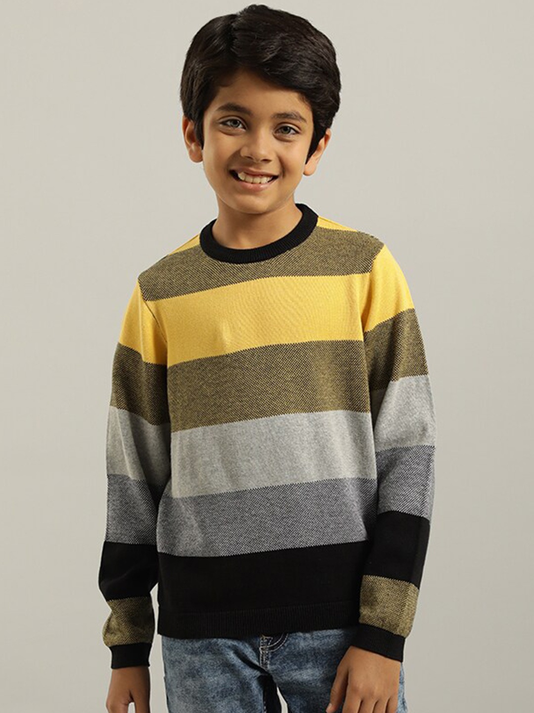 

Indian Terrain Boys Striped Cotton Pullover, Navy blue