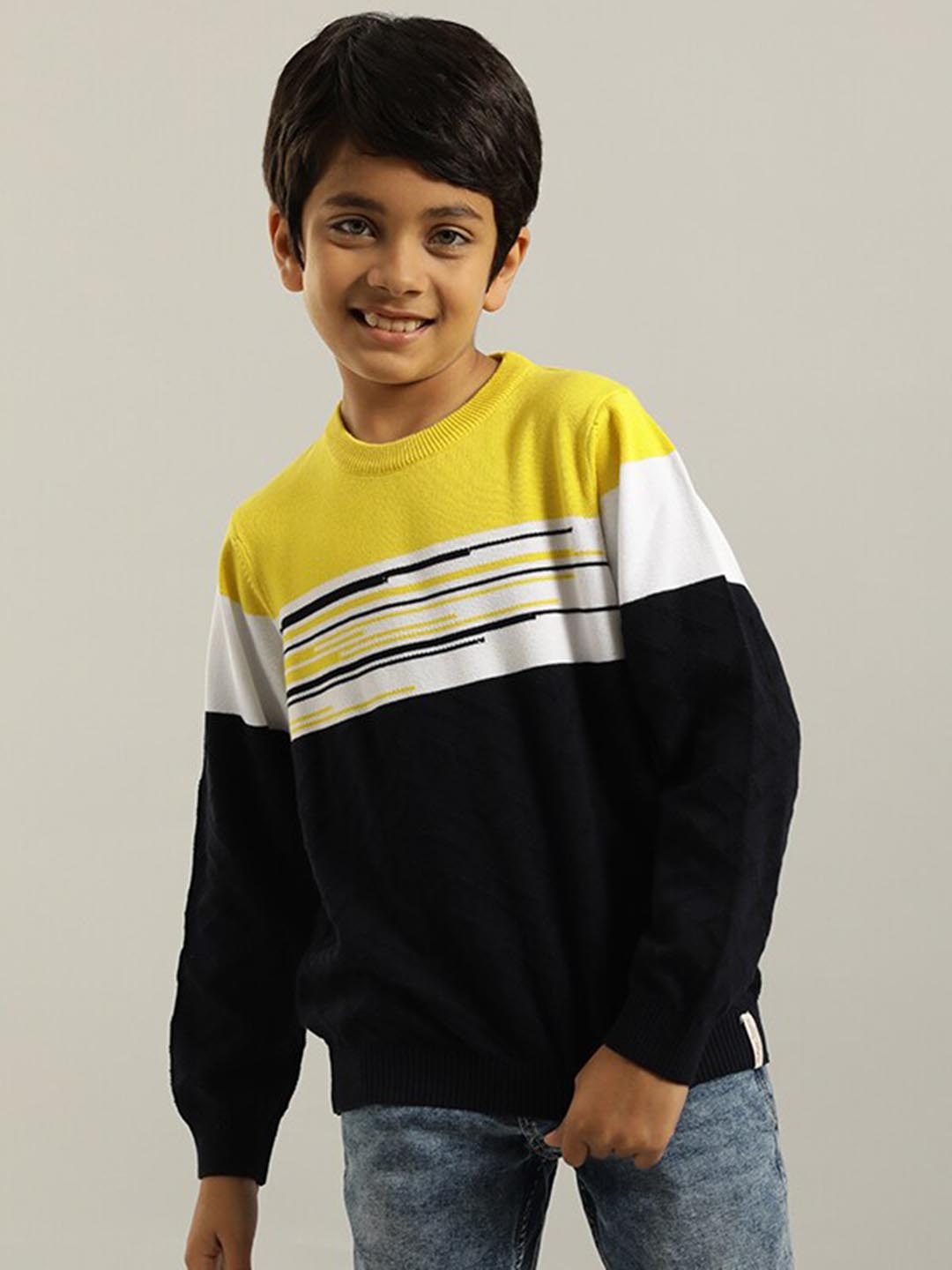 

Indian Terrain Boys Striped Cotton Pullover, Yellow
