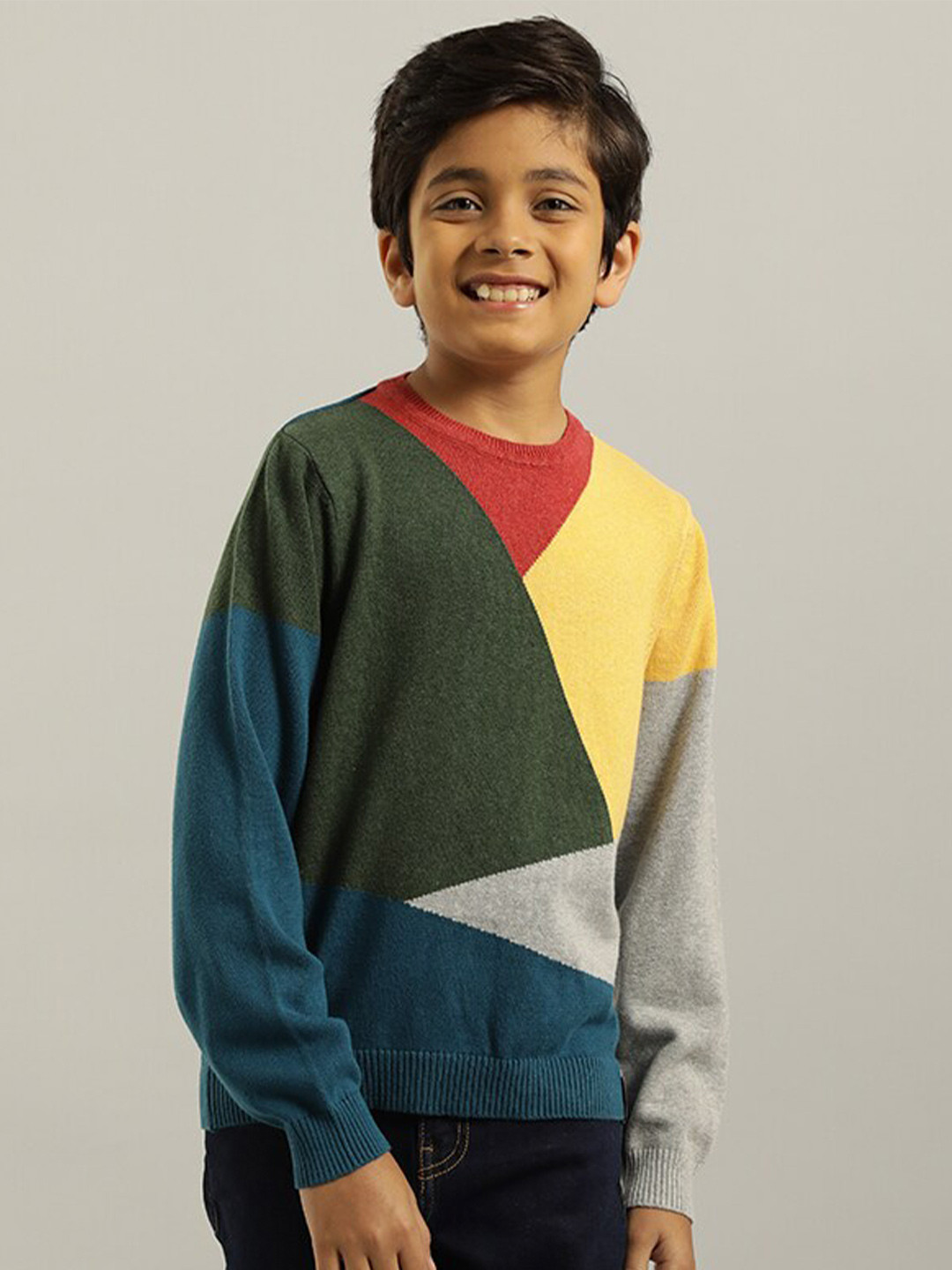 

Indian Terrain Boys Colourblocked Pure Cotton Pullover Sweater, Green