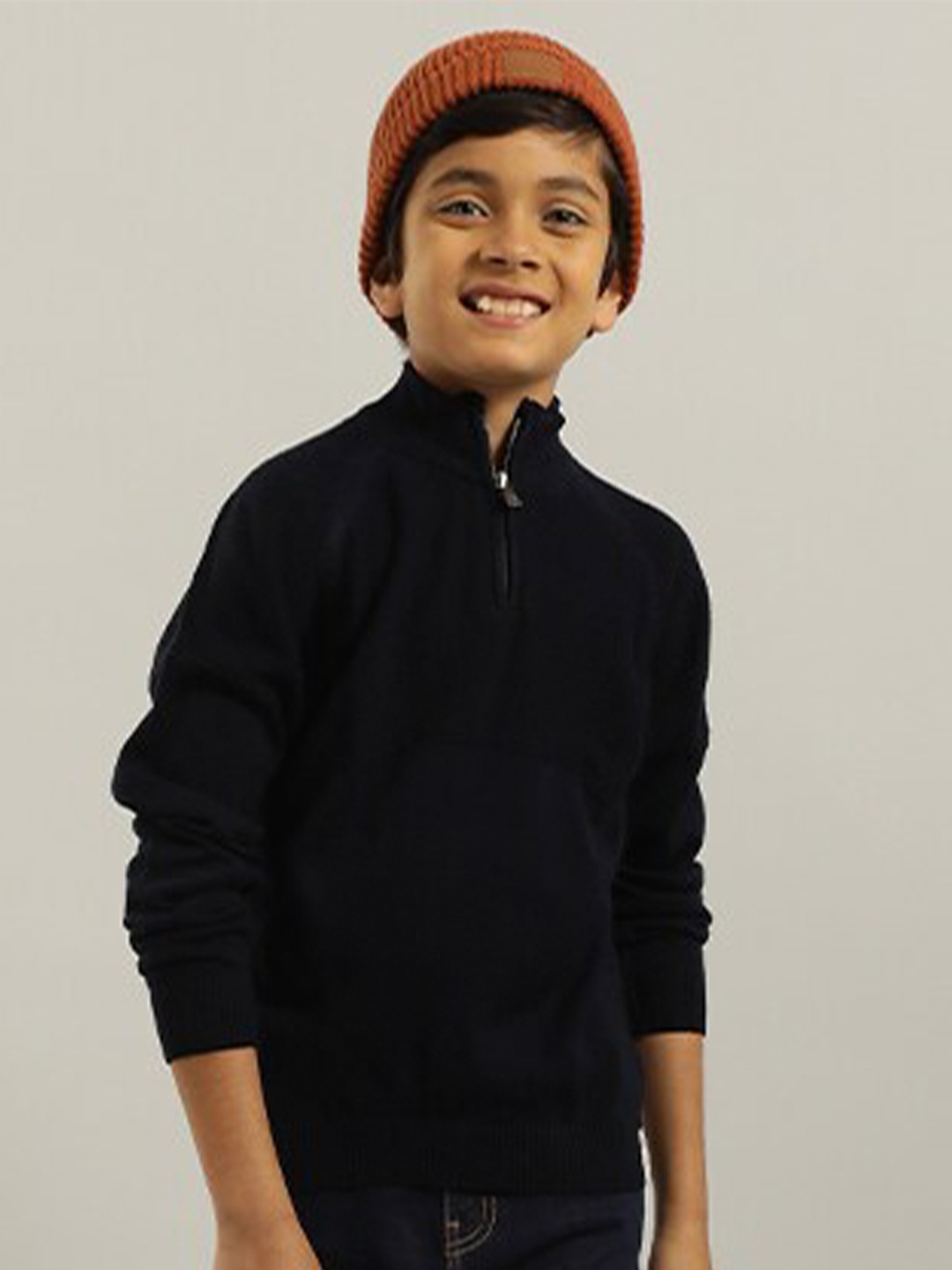 

Indian Terrain Boys Mock Collar Half Zipper Acrylic Pullover Sweater, Navy blue