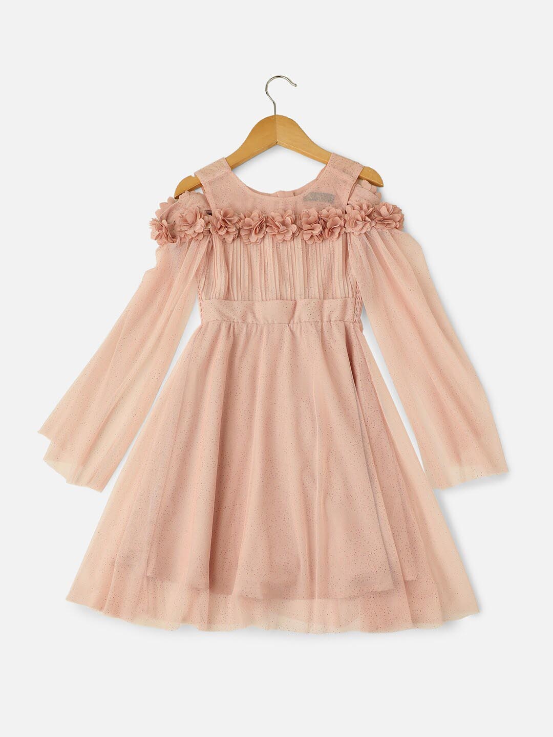 

Allen Solly Junior Girls Embellished Flared Sleeves Gathered Cotton Fit and Flare Dress, Peach