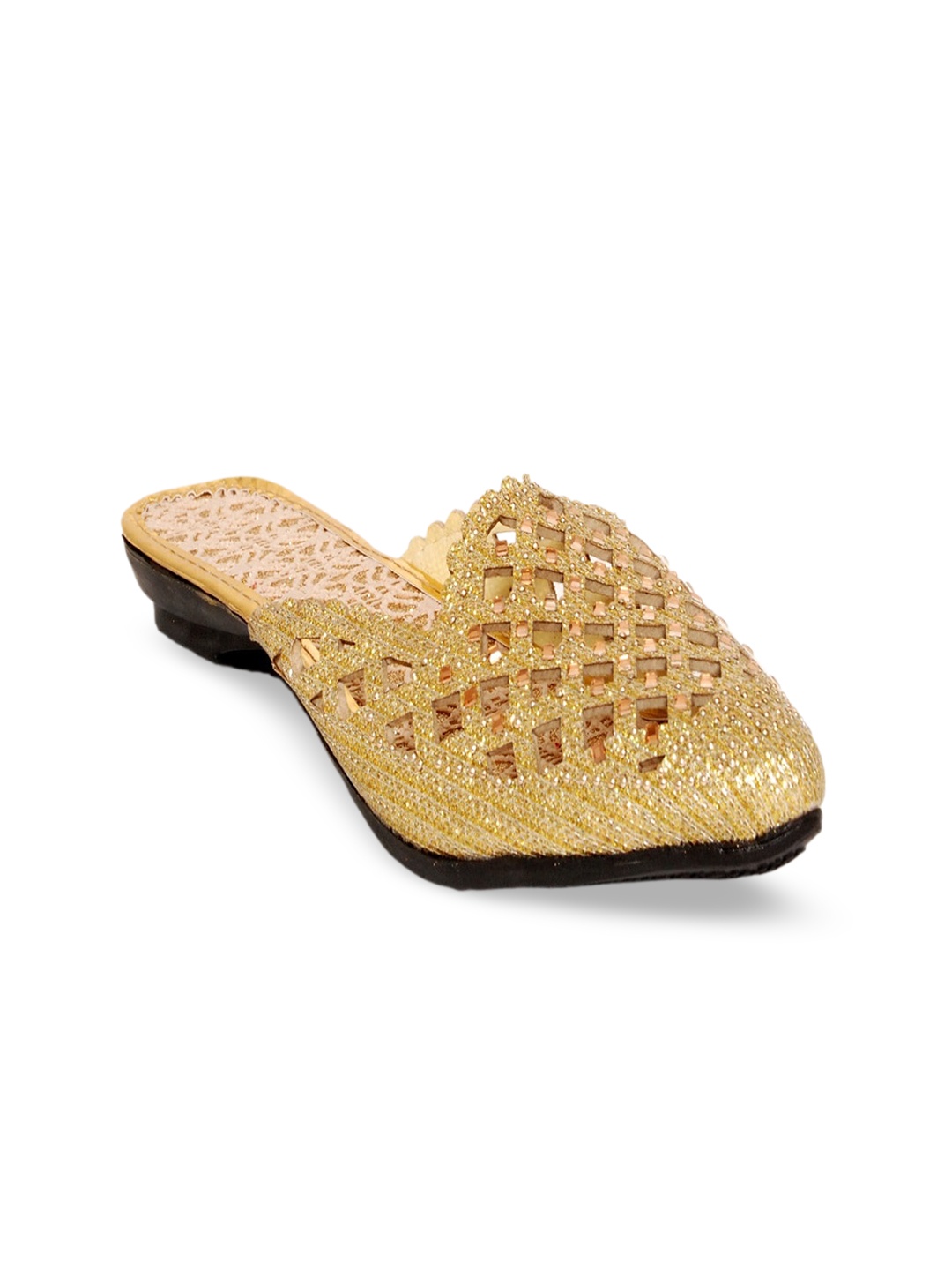 

Glitzy Galz Pointed Toe Embellished Mules, Gold