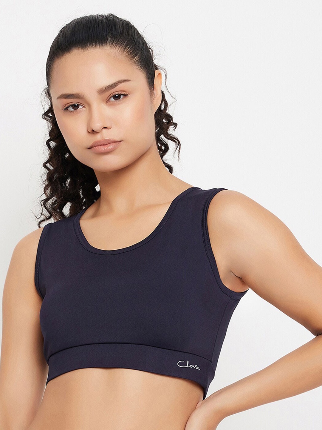 

Clovia Navy Blue Moisture-Wicking 4-Way Stretch Removable Padding Workout Bra