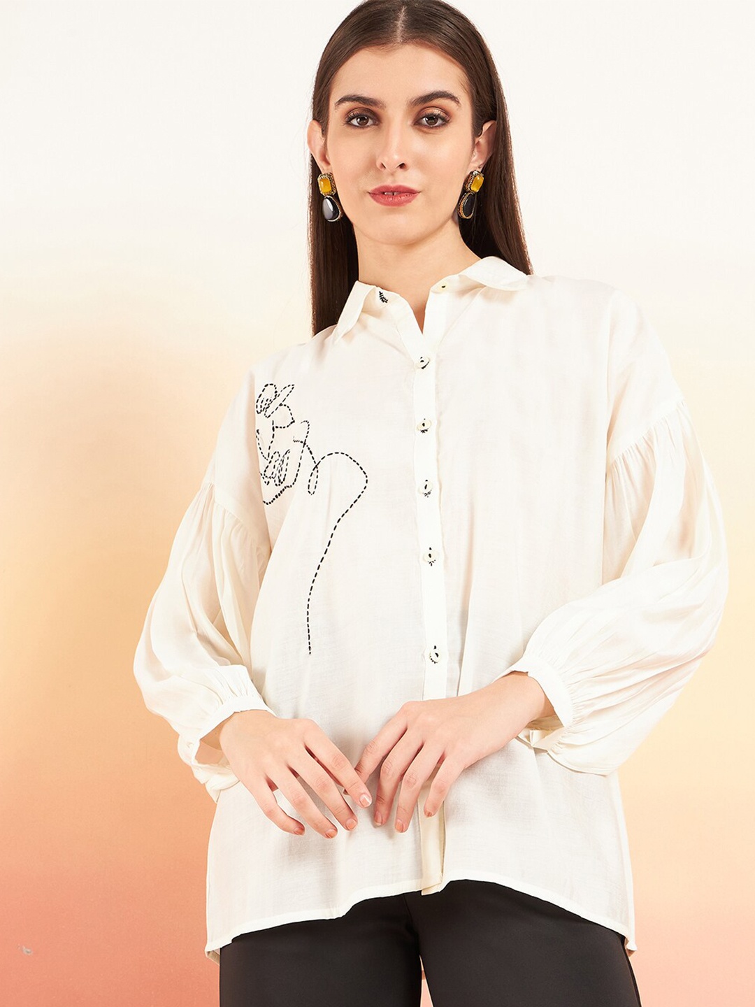 

Sangria Women Cream-Coloured Floral Opaque Casual Shirt