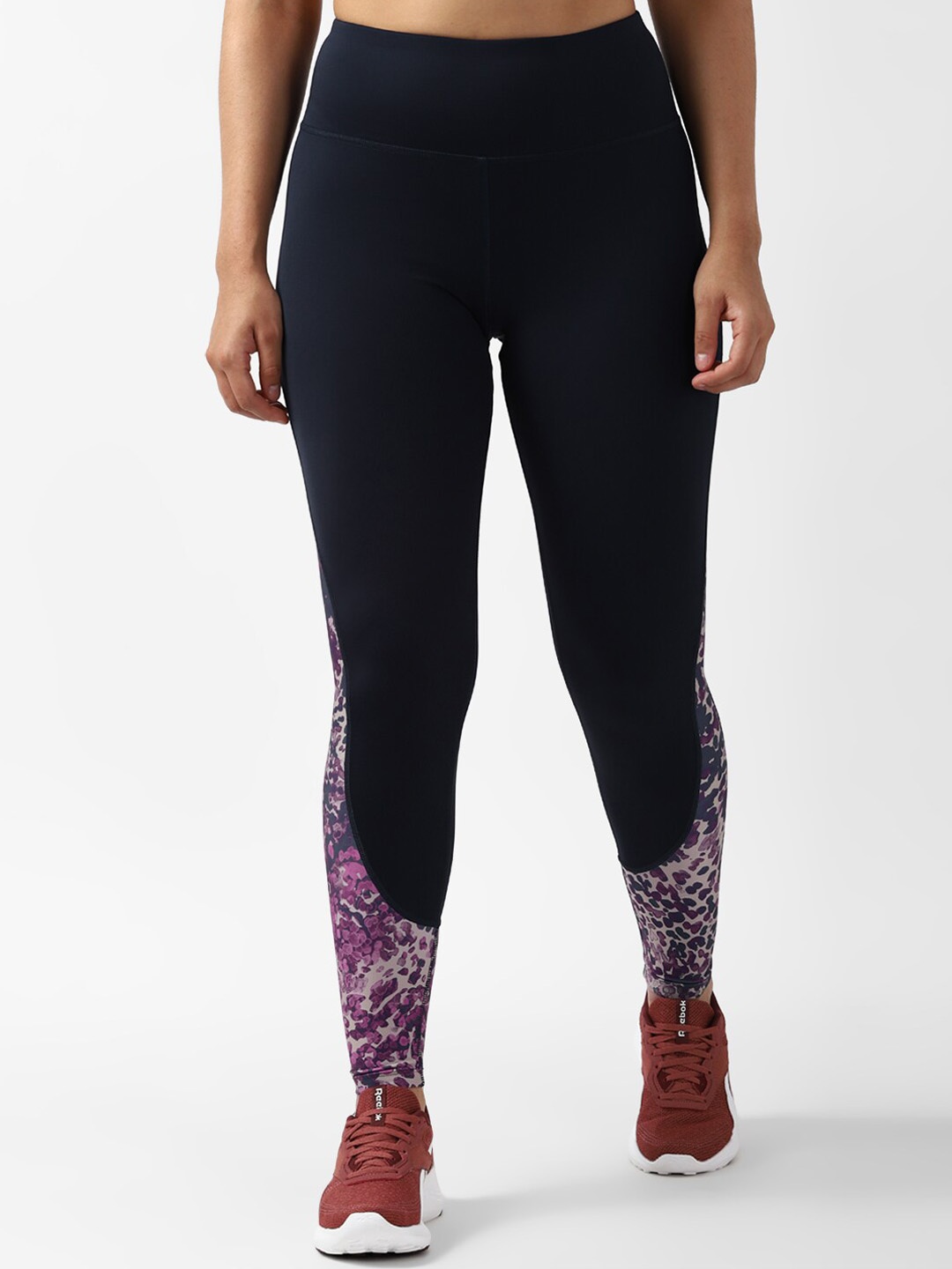 

Reebok Women Printed Ankle-Length Mod Safari Poly Gym Tights, Navy blue