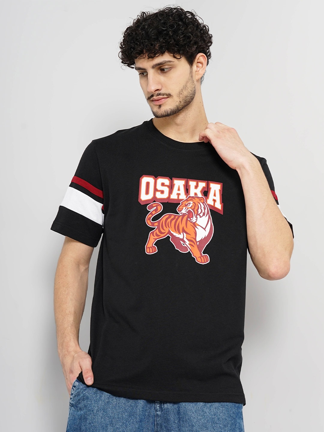 

Celio Graphic Printed Cotton Casual T-shirt, Black