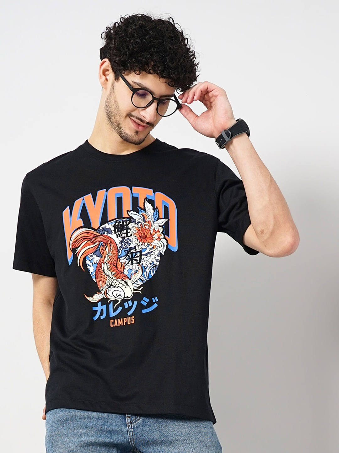

Celio Typography Printed Cotton T-shirt, Black