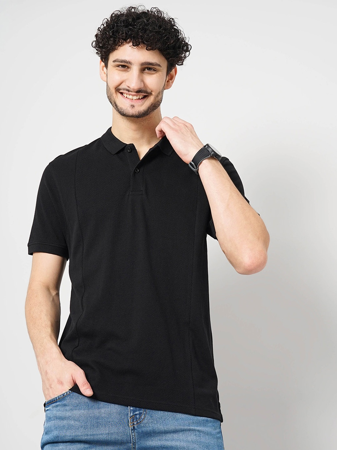 

Celio Polo Collar Short Sleeves Cotton T-shirt, Black