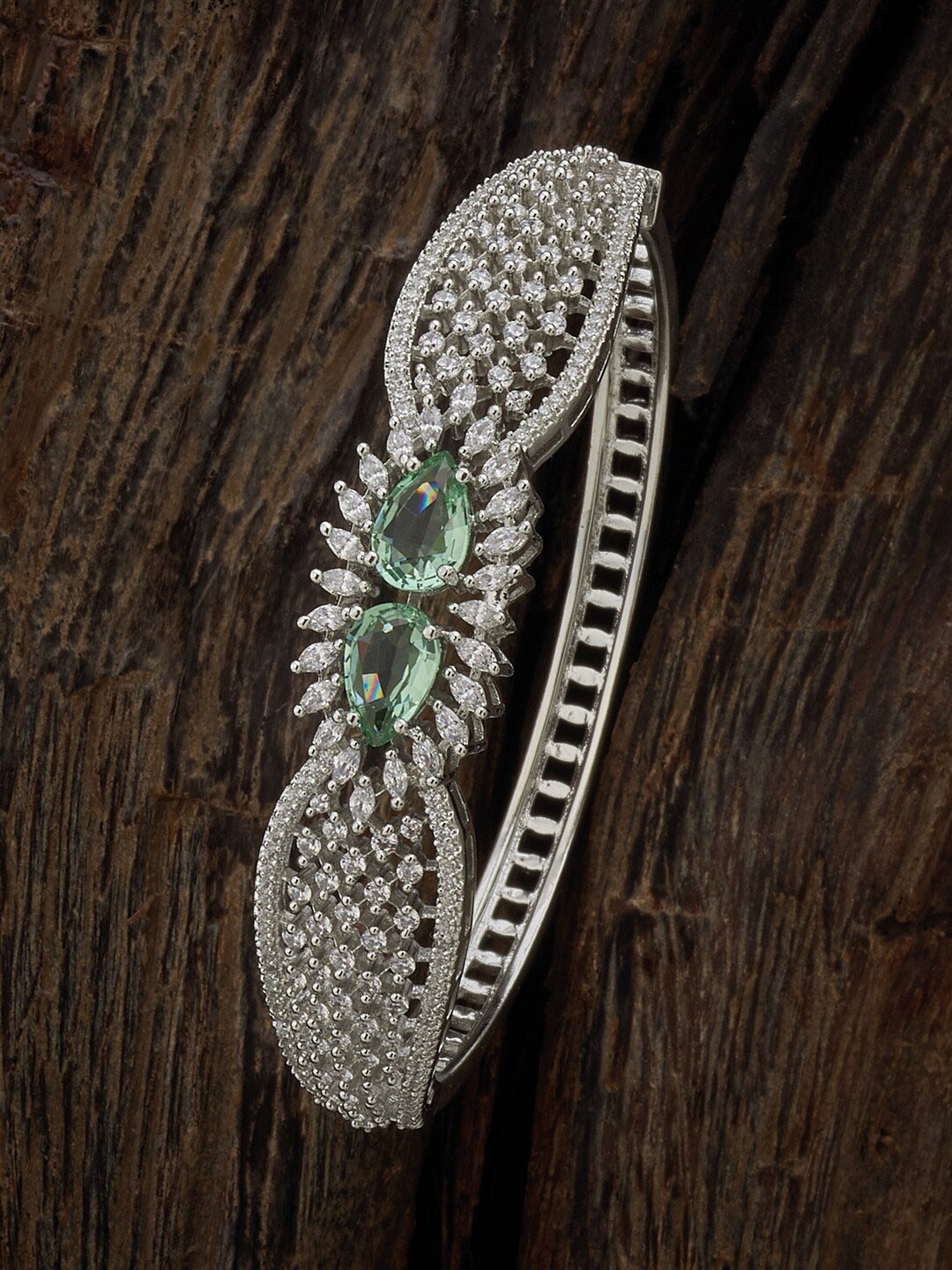 

Kushal's Fashion Jewellery Rhodium-Plated Cubic Zirconia Kada Bracelet, Silver