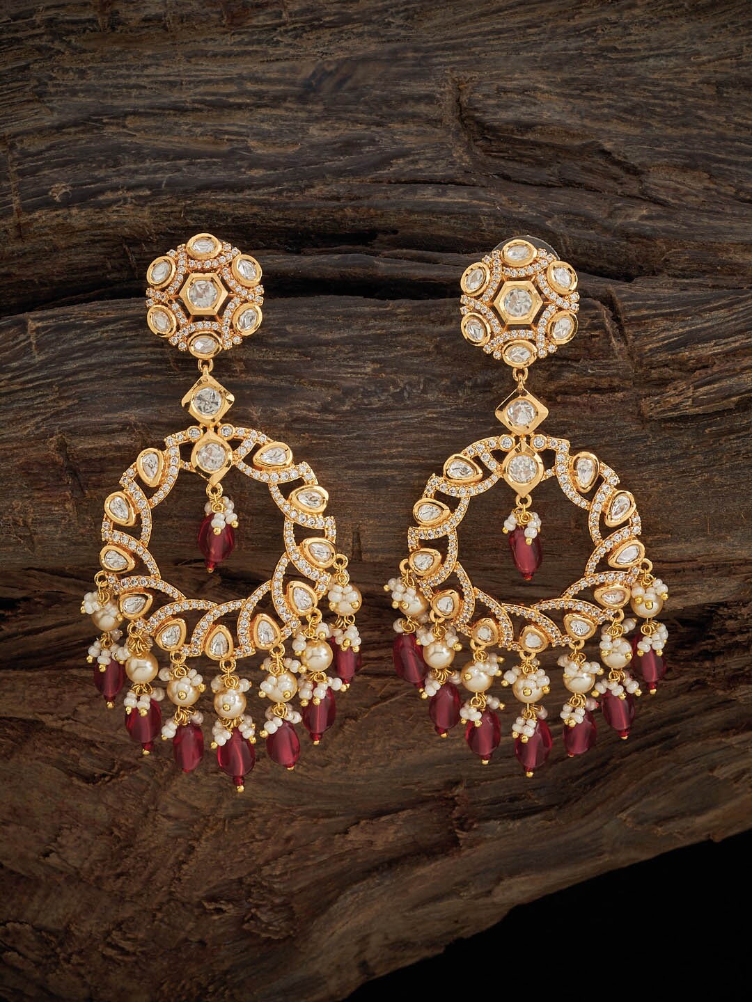 

Kushal's Fashion Jewellery Kundan Studded Classic Chandbalis, Gold