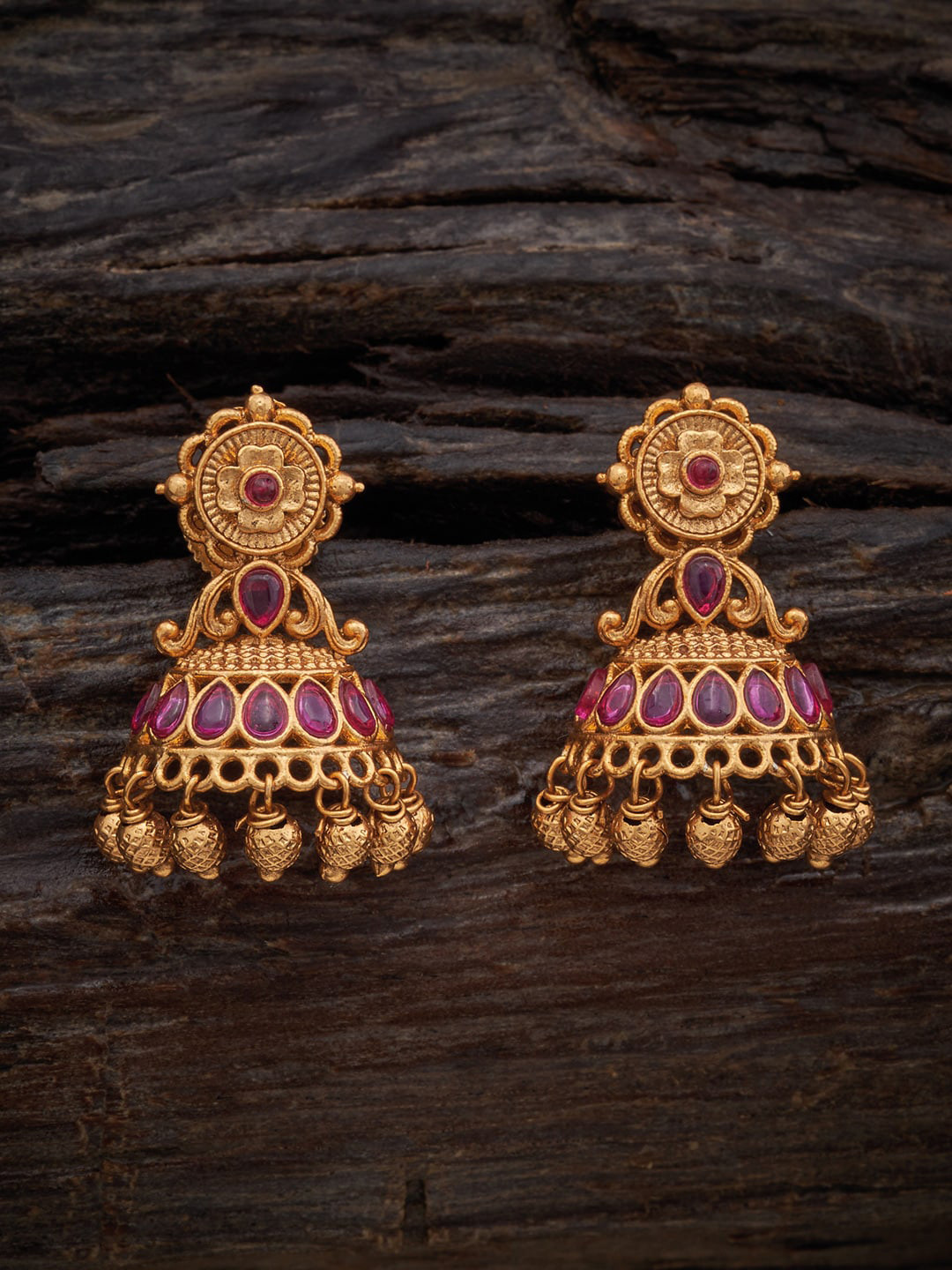 

Kushal's Fashion Jewellery Gold-Plated Dome Shaped Antique Jhumkas