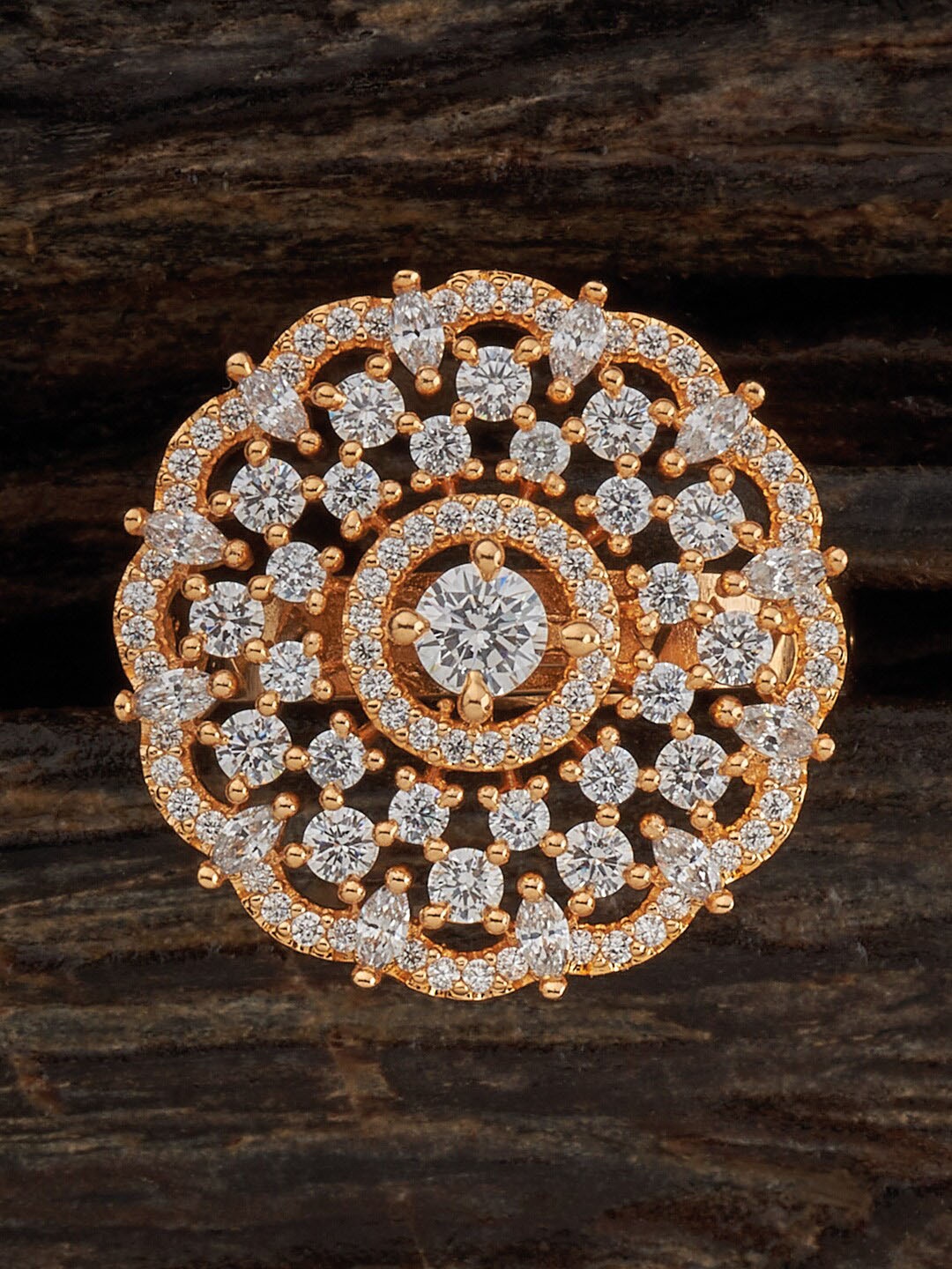 

Kushal's Fashion Jewellery Women Gold-Plated Cubic Zirconia Studded Finger Ring