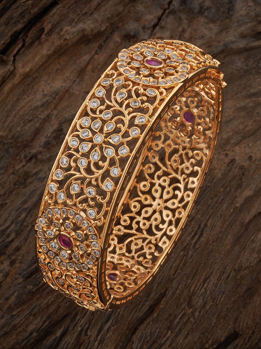 

Kushal's Fashion Jewellery Gold Plated CZ Studded Ethnic Bangles