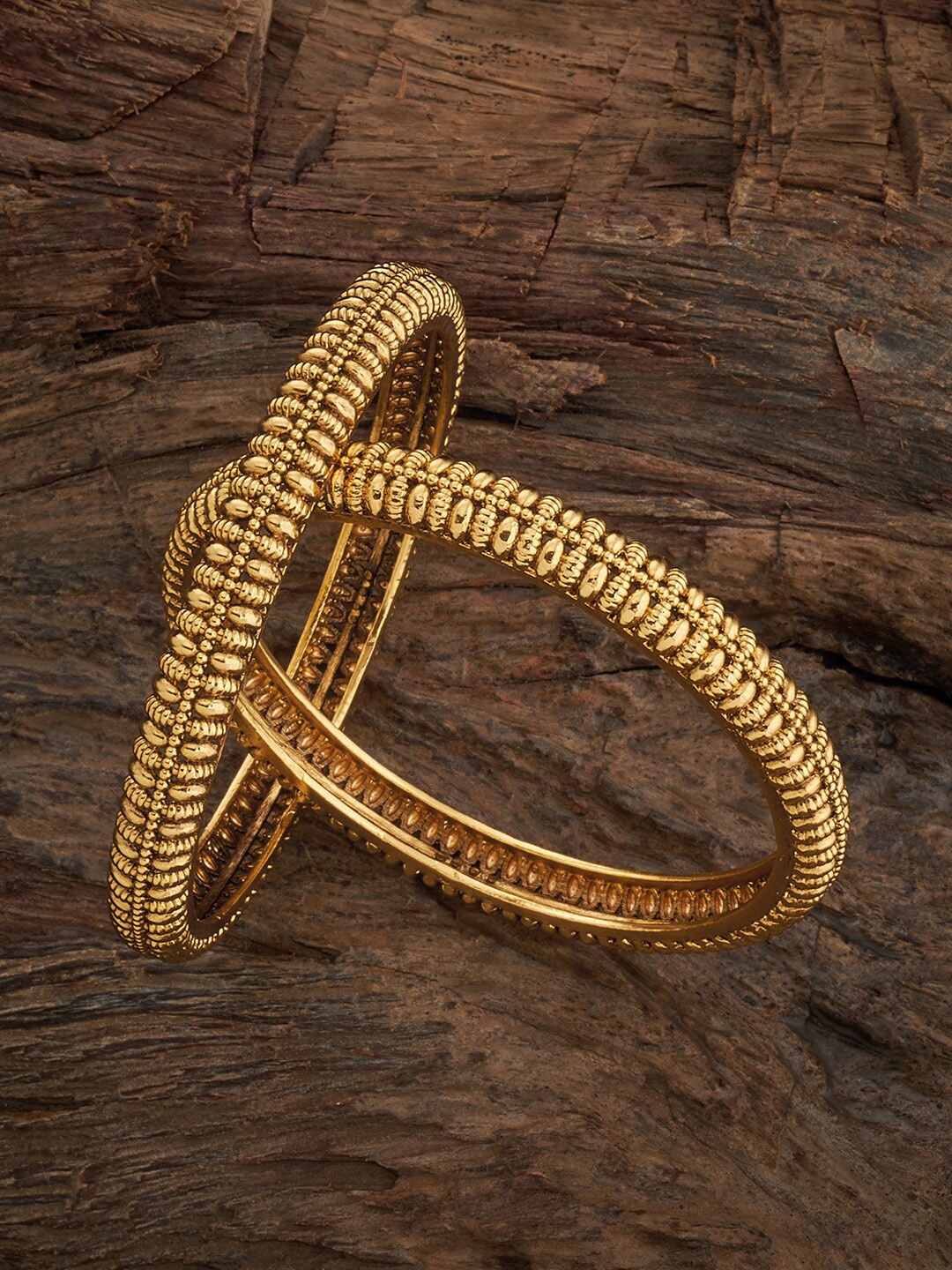 

Kushal's Fashion Jewellery Set Of 2 Gold Plated Ethnic Antique Bangles