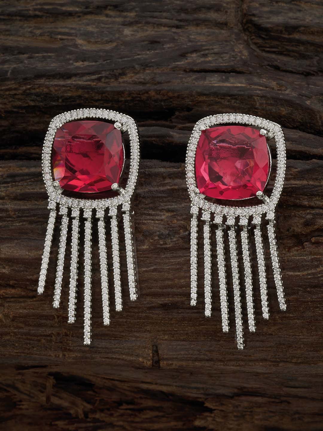 

Kushal's Fashion Jewellery Silver-Plated Cubic Zirconia Studded Classic Drop Earrings