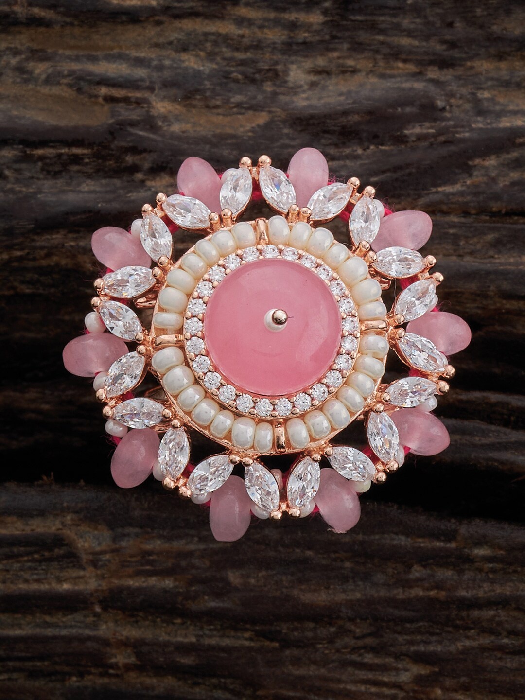 

Kushal's Fashion Jewellery Rose Gold-Plated CZ-Stone Studded Floral Finger Ring